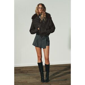 ZARA Faux Suede Jacket with Faux Fur Collar – Size S – NWT – Brown – Fall Jacket